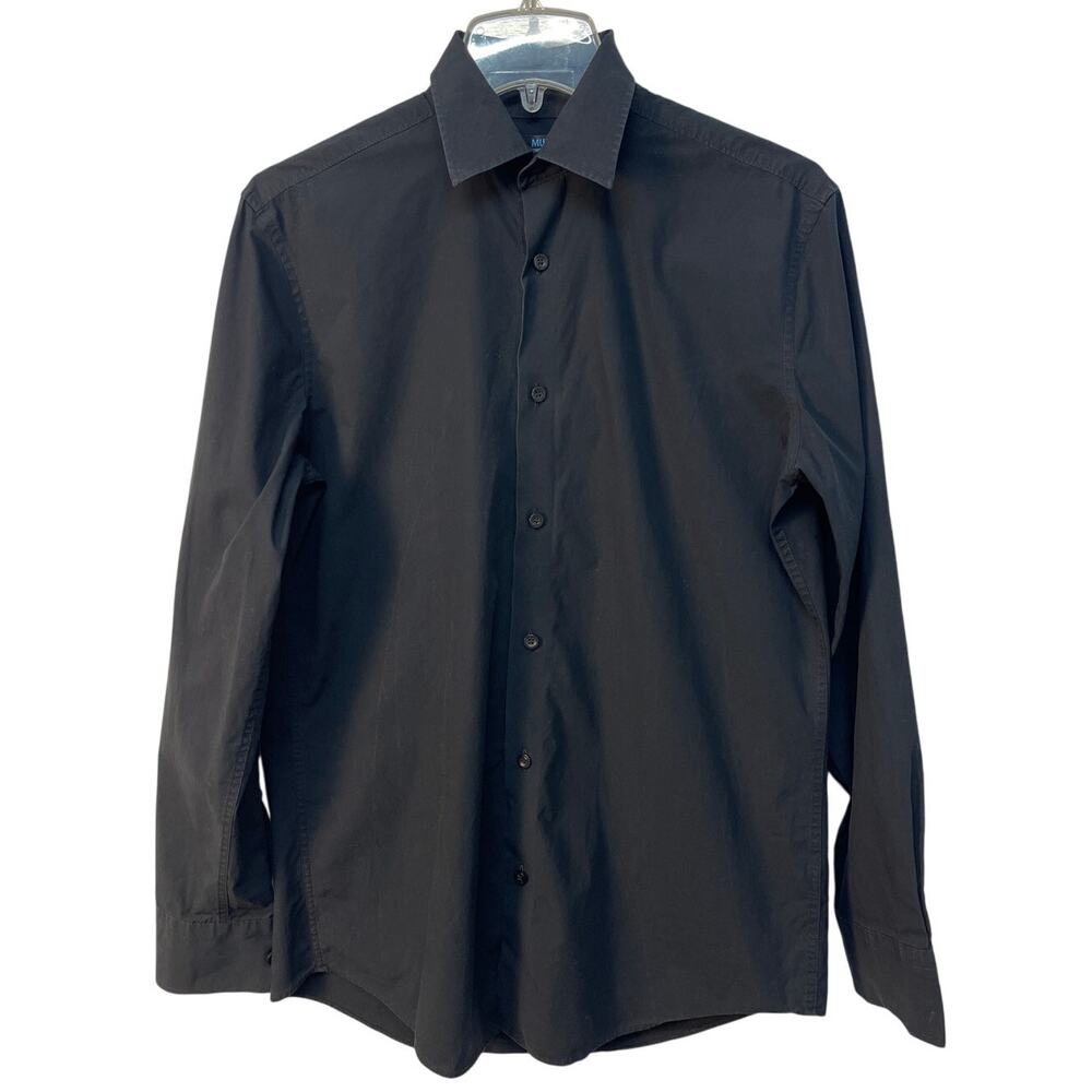 Murano Menโs Long Sleeveโ Collared Button Up Shirt Color Black Size S